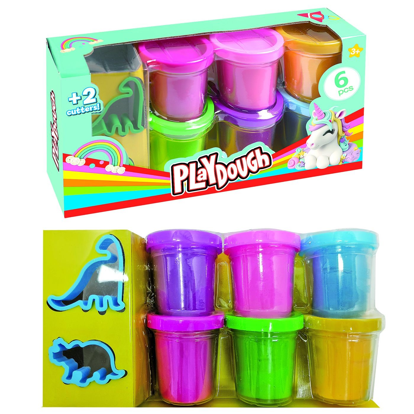 Ζυμαράκια 6 Βαζάκια με Καλούπια Δεινόσαυρος 336gr Net(6x56), 22x12x5,5cm JustNote 703335