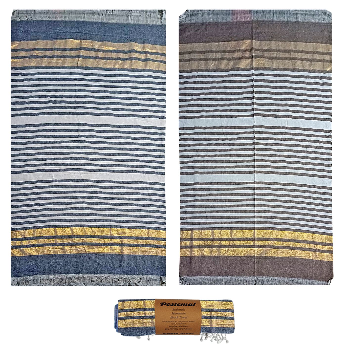 Πετσέτα Θαλάσσης Pestemal Lurex Χρυσό 90x180cm  ~280gr SummerTiempo 622723