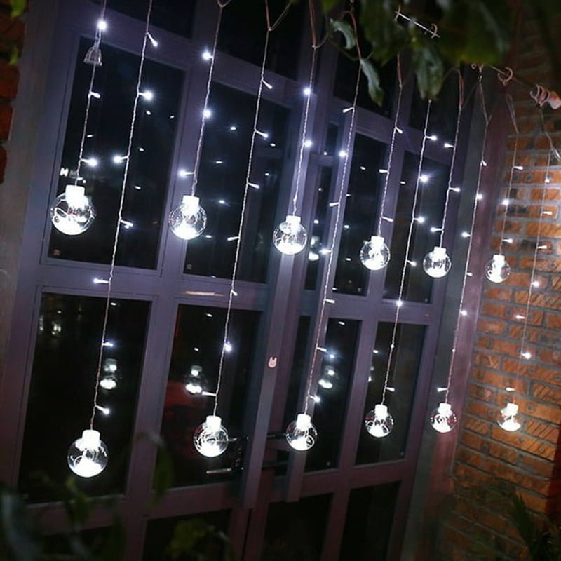 Χριστουγεννιάτικα Λαμπάκια Κουρτίνα Με Μπάλες σε Λευκό χρώμα 10LED 3m  - Christmas curtain white light