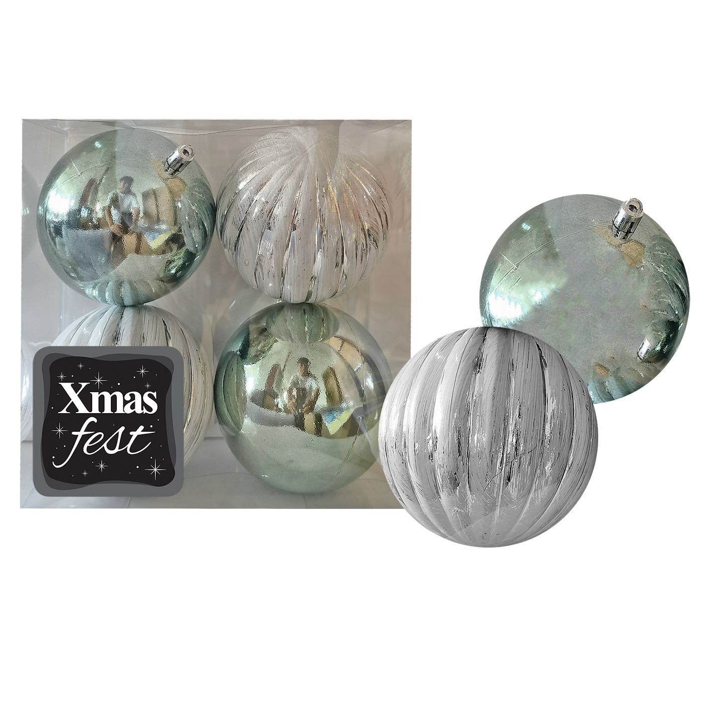 Μπάλες Ανάγλυφες Αντικέ μιξ με Γκριζοπράσινες πακ=4τεμ φ10 ø10cm Xmasfest 1133584