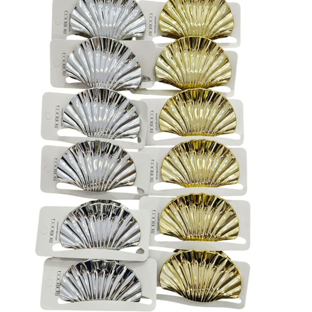 Κλάμερ Mαλλιών Κοχύλι Μεγάλο Καθρέφτης Σε Χρυσό Και Ασημί1τμχ - Hair Clip Shell Large Mirror In Gold And Silver