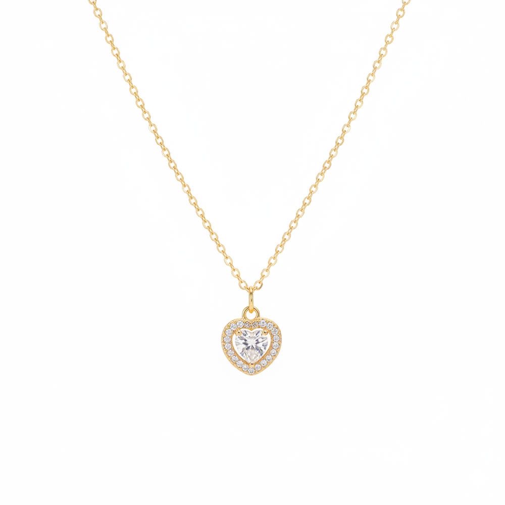 Ατσάλινο Κολιέ Καρδιά με Ζιργκόν Χρυσό